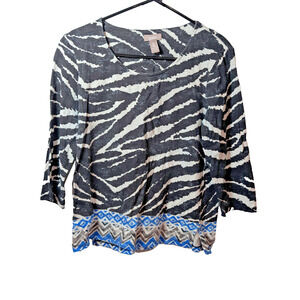 Chico's Shirt Geometric Size Small Zebra Print Tunic Top Artsy Colorful Abstract